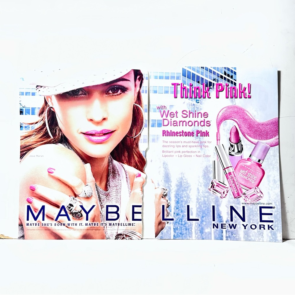 Vintage Maybelline Wet Shine DIamonds Ad Josie Maran Think Pink Rhinestone Pink
